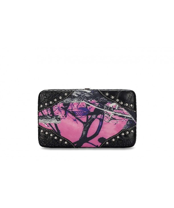 Muddy Girl Western Womens Camo Camouflage Western Flat Wallet - Pink/Purple - CT12DMTNNKB