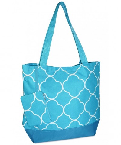 Ever Moda Quatrefoil Tote Teal