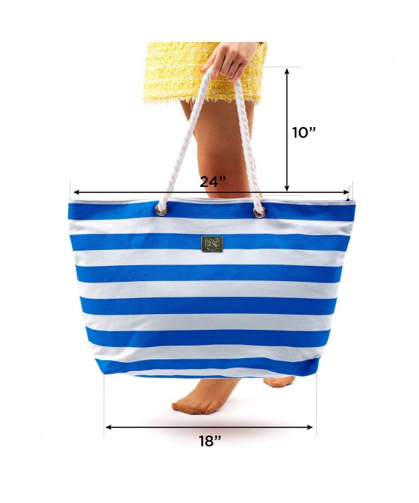 Large Canvas Beach Bag - Perfect Tote Bag For Holidays (Blue) - Striped ...