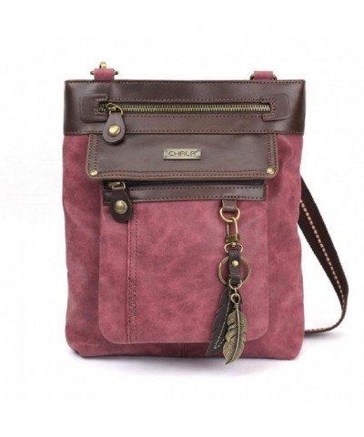 Crossbody Leather Messenger Burgundy Feather