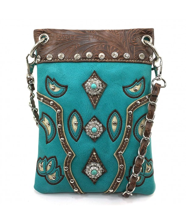 Embroidery Rhinestone CrossBody - Turquoise - C012K9IXWO5