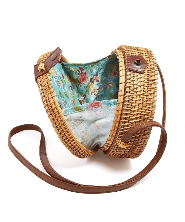 Rattan Bag Round Handwoven Shoulder Leather Strap Crossbody Straw Handbag - CQ18E7L485E