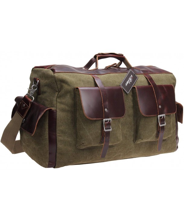 Canvas Leather Trim Weekender Tote Travel Duffel Bag For Men Green 192 ...