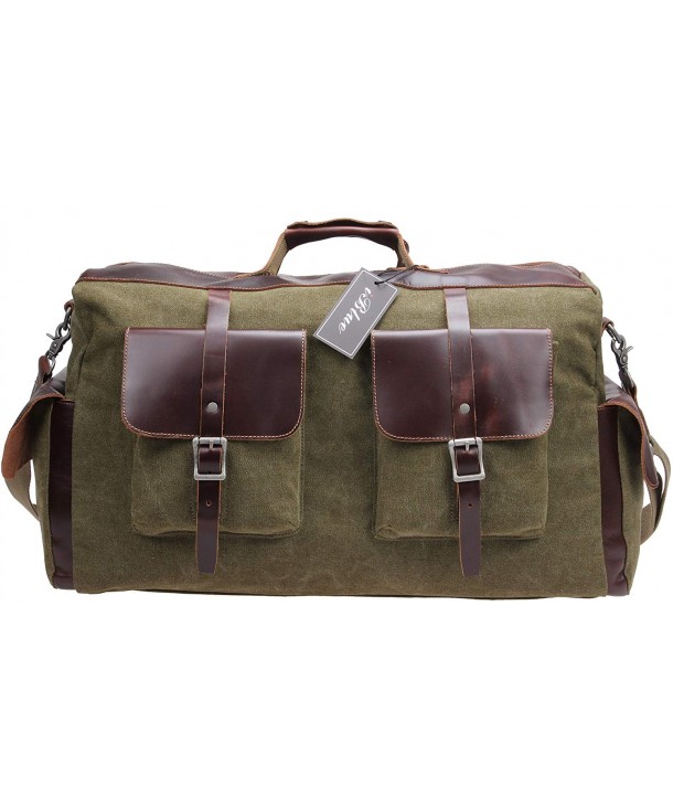 Canvas Leather Trim Weekender Tote Travel Duffel Bag For Men Green 192 ...