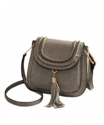 Vintage Faux Nubuck Braid Tassels Saddle Bag Cross Body Bags - Grey ...