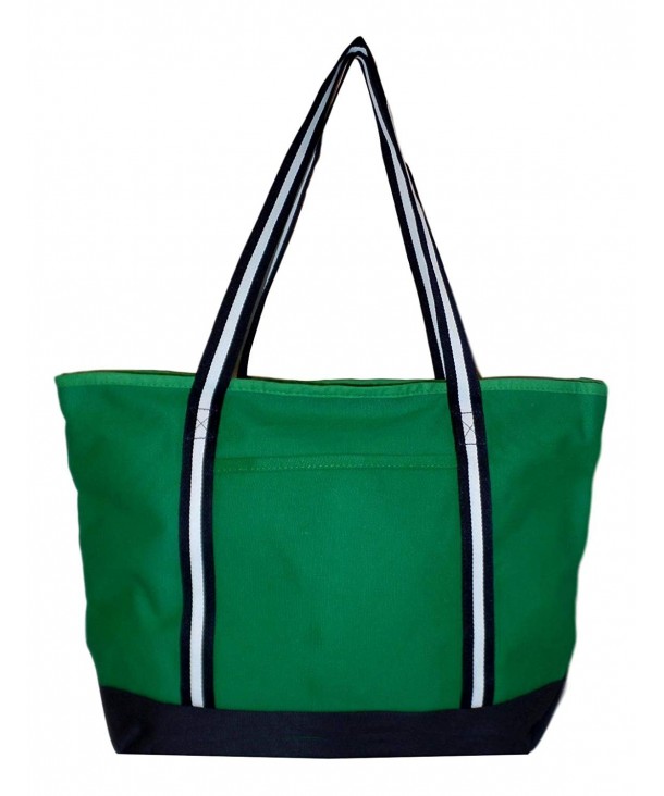 Premium Large 24 oz Cotton Canvas Zipper Top Tote Shopper Bag - Custom Available - Green With ...