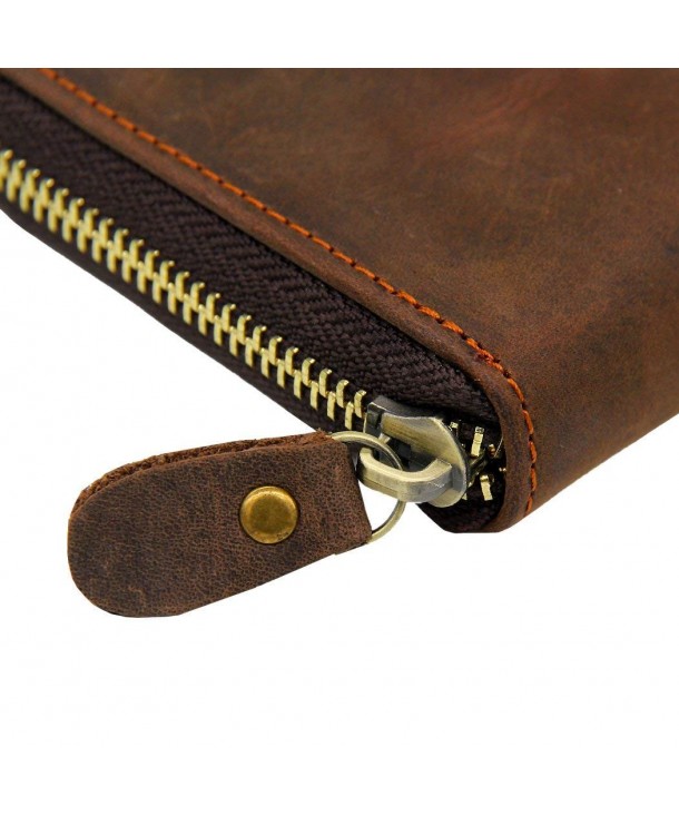 Men's Vintage Genuine Crazy Horse Leather Zipper Bifold Wallet MA6065-2 ...