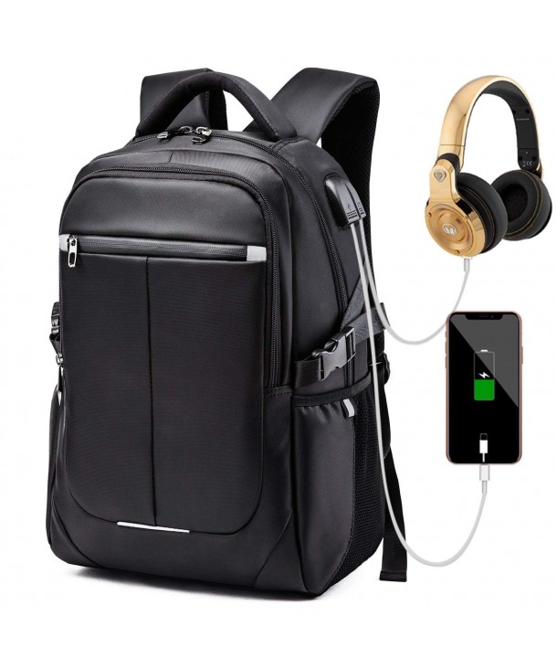 Backpack Waterproof Headphone Interface Laptop Black - black - C218GN9HNIQ