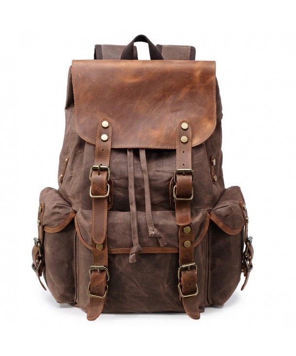 Waxed Canvas Backpack for Men Vintage 15.6 Laptop Bookbag Leather Rucksack for Travel- Large ...