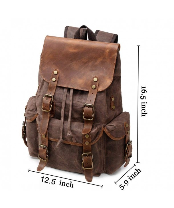 Waxed Canvas Backpack for Men Vintage 15.6 Laptop Bookbag Leather ...