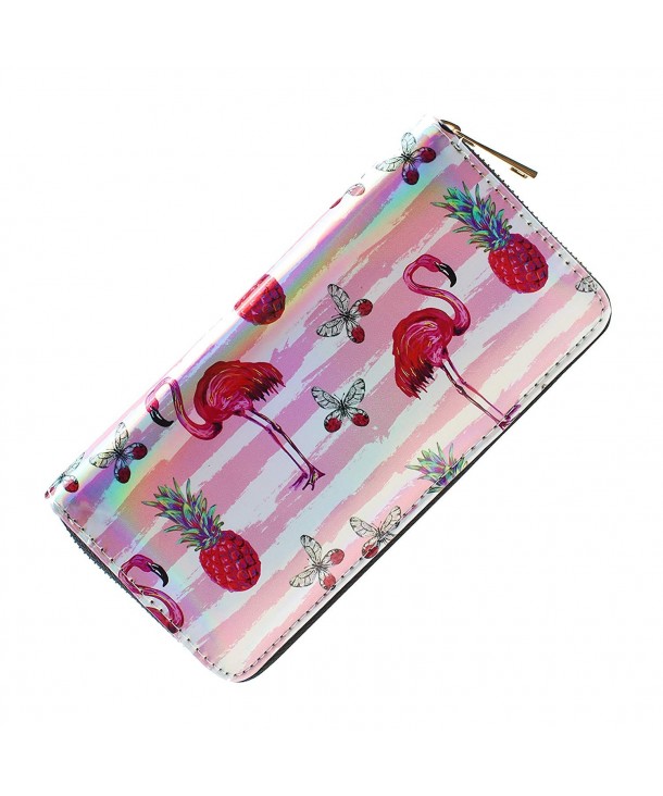 Holographic Clutch Wallet Zipper Flamingo