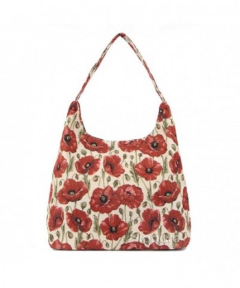 Women's Fashion Canvas Top Zip Hobo Shoulder Bag Beach Bag with Poppy ...