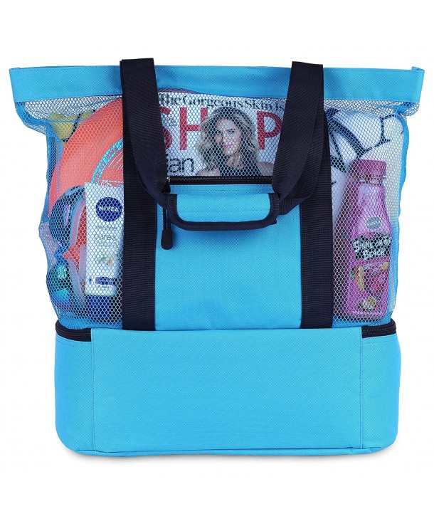 Mesh Beach Tote Bag with Zipper Top and Insulated Picnic Cooler with a ...