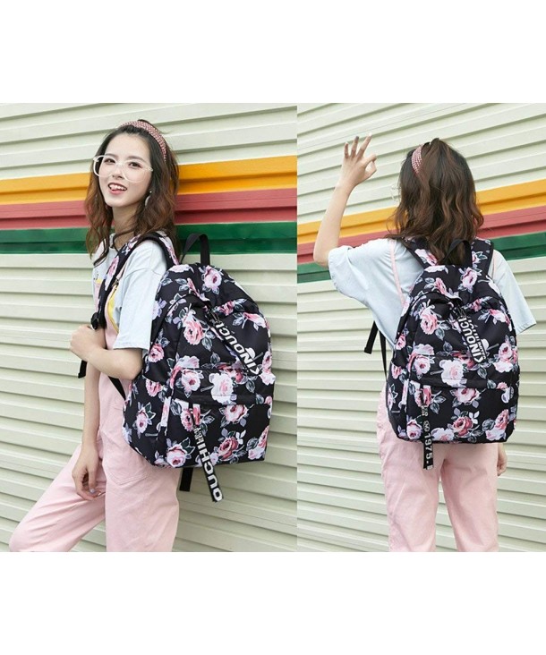 Backpack College Bookbag Shoulder - Peony Black - C418GNEQYEN