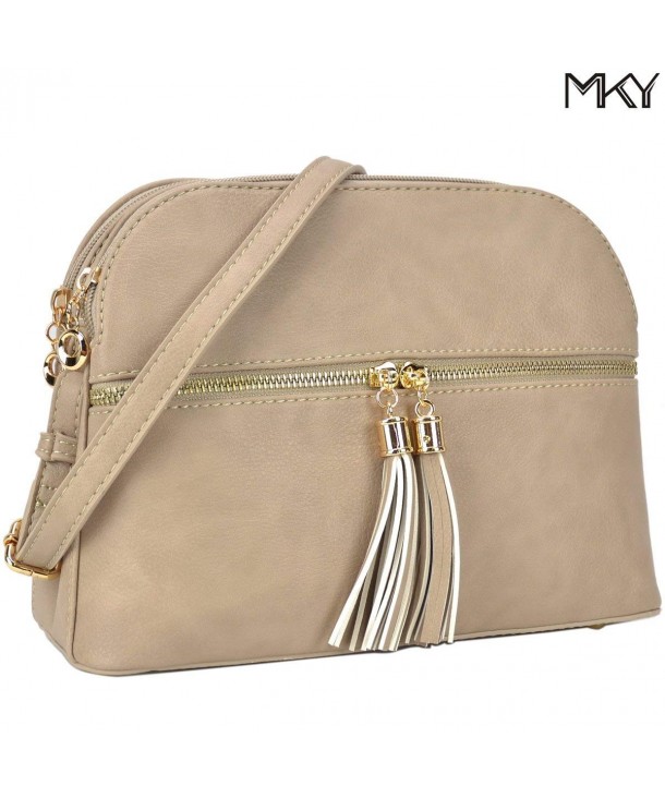 Women Lightweight Crossbody Shoulder Bag Medium Compartment Purse with Tassel - Beige - CY18CYS5KWQ