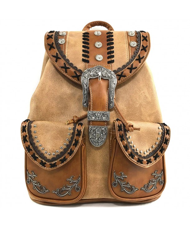 Trendy Western Rhinestone Leather Conceal Carry Top Handle Backpack ...