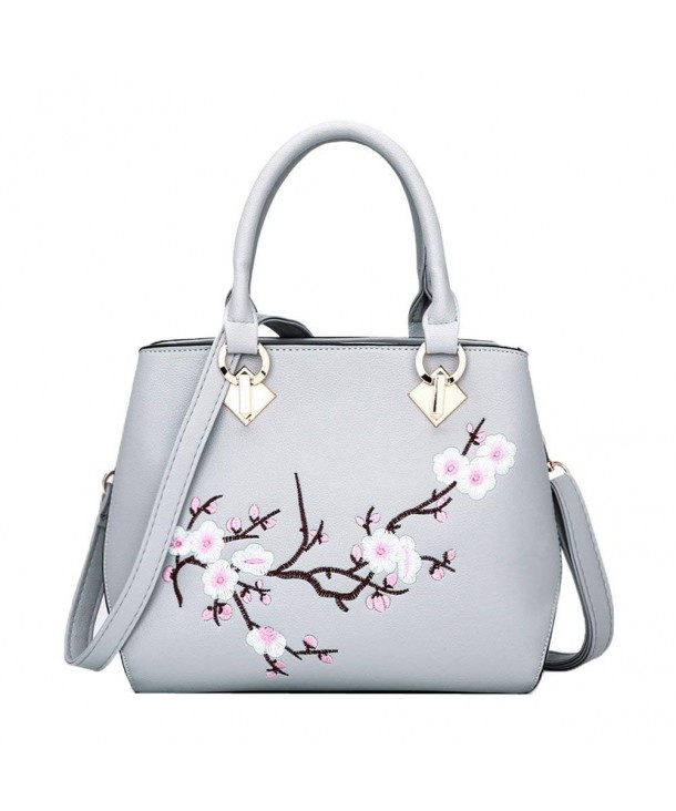 Donalworld Flower Handbag Embroidery Leather