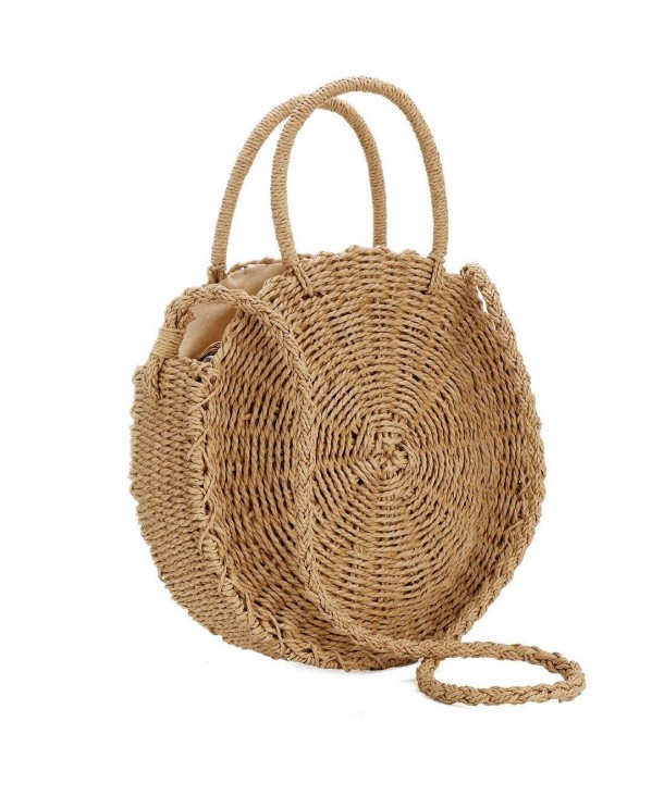 Handwoven Round Rattan Bag Shoulder Leather Straps Natural Chic Hand ...