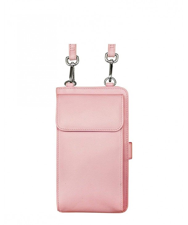 6363 Leather Smartphone Crossbody with RFID Blocking Lining - Pastel Pink - CB18ETUWTWA