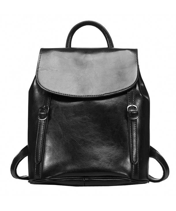 Womens Leather Backpack Vintage Casual Daypack for Ladies - Black ...