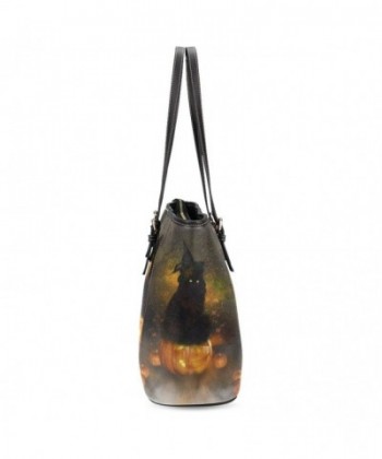 Halloween Cat Women's Leather Tote Shoulder Bags Handbags - CD12FGIU9R1