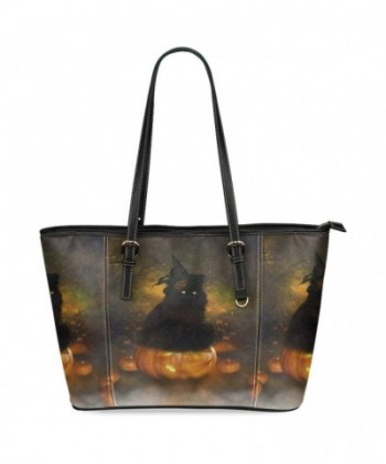 Halloween Cat Women's Leather Tote Shoulder Bags Handbags - CD12FGIU9R1