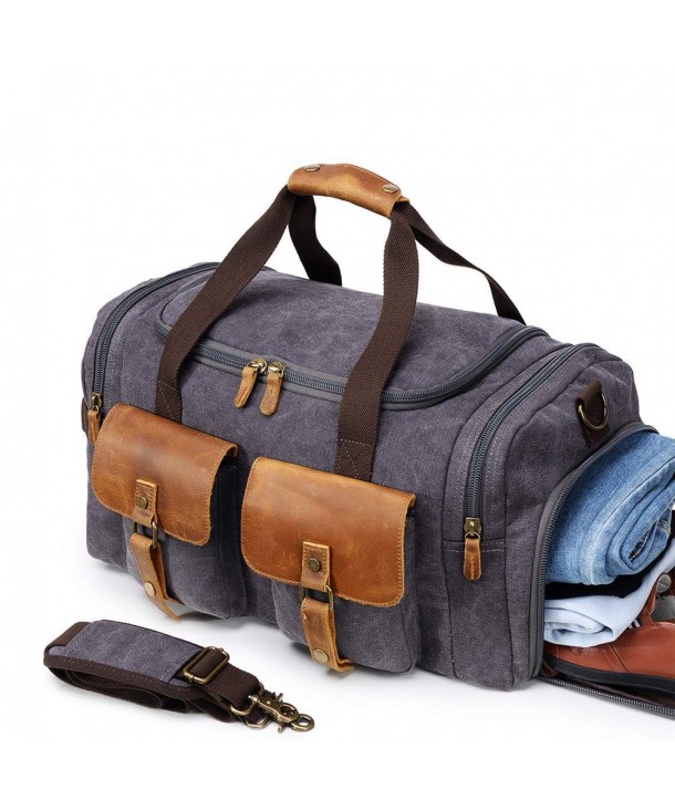 Canvas Duffle Bag Oversized Genuine Leather Weekend Bags for Men and ...