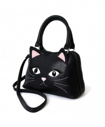 Black Cat Face Satchel Handbag - Black - CV12D7C16P7