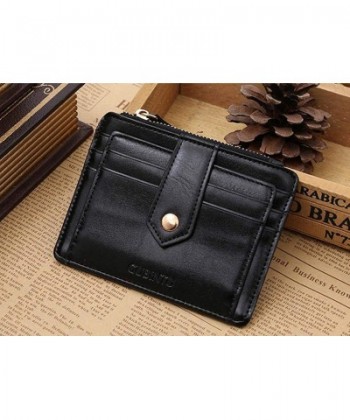 Mini Pu Leather Zipper Money Clip Wallet with Card Slots (Black ...