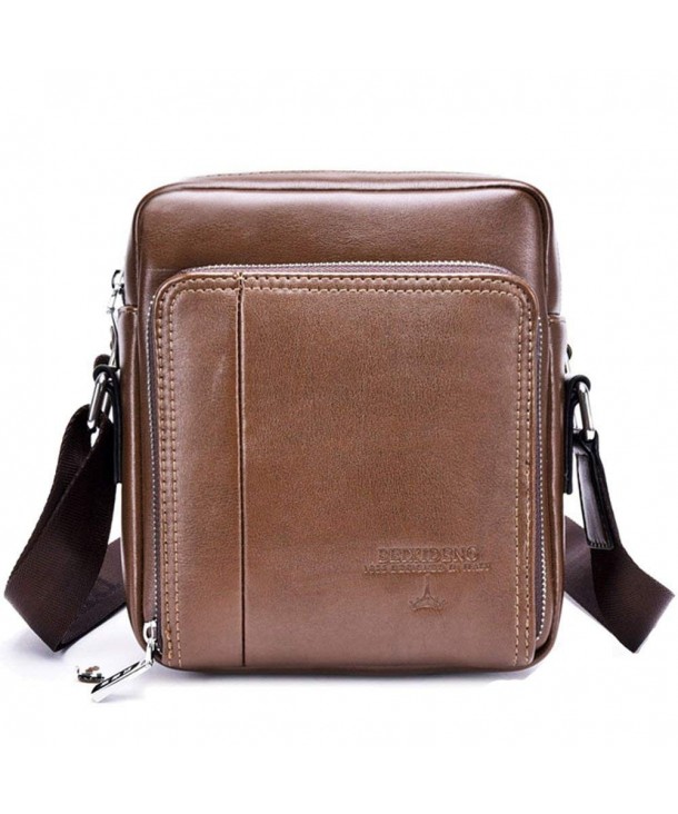 Men's Leather Bag Small Messenger Bag Business Shoulder Bag - Khaki ...