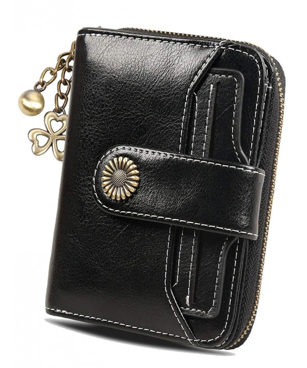 Womens RFID Wallets Leather Small Wallet Card Case Ladies Purse With ID Window - Bifold Black ...