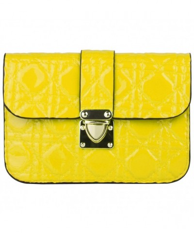 Yellow Quilted Womens Clutch Crystal