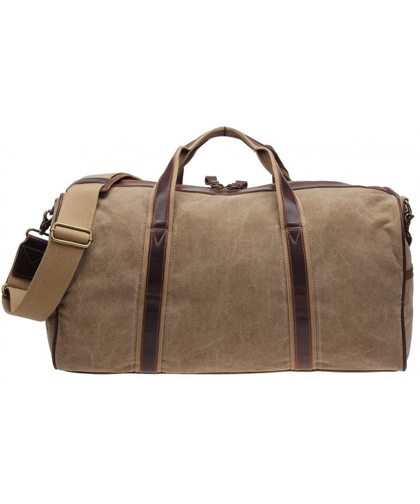 Mens Canvas Leather Weekender Bag Travel Carry on Duffel i521 - khaki ...