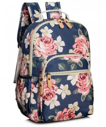 Floral School Backpack for Girls Travel Bag Bookbag Satchel Dark Blue ...