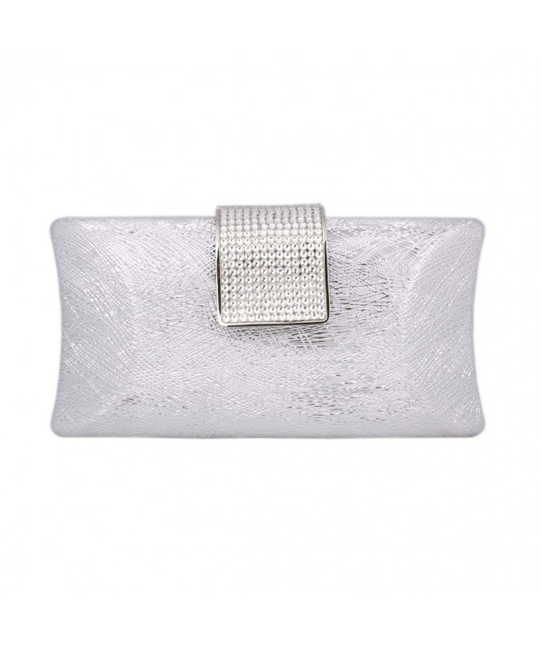 Women's Metallic Rhinestones Clasp Evening Clutch - Silver - C01825LQG3A