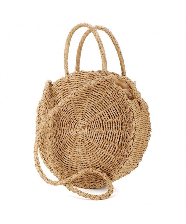 Handwoven Round Rattan Bag Shoulder Leather Straps Natural Chic Hand ...