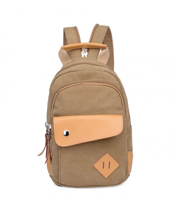 Topsung Leather Canvas Backpack Brown
