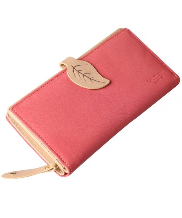 Women Wallet For Girls Leather Short Middle Long Coin Card Holder Purse Clutch (Rose Red Long ...