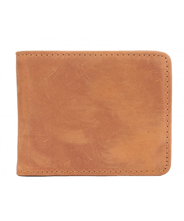 Bifold Wallet Vintage Leather Pocket - Light Brown (No Rfid-crazy Horse ...