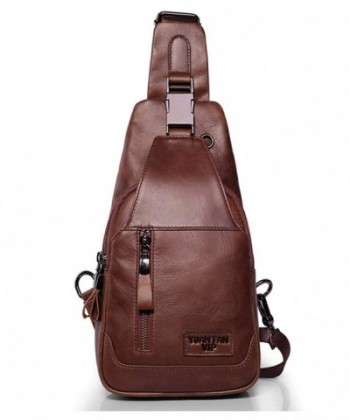 Sling Bag Men Leather Shoulder Backpack with Headphone Port for Outdoor ...