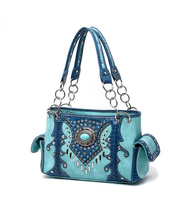 Western Handbag - Turquoise Round Stone Concho with Studded Bars ...