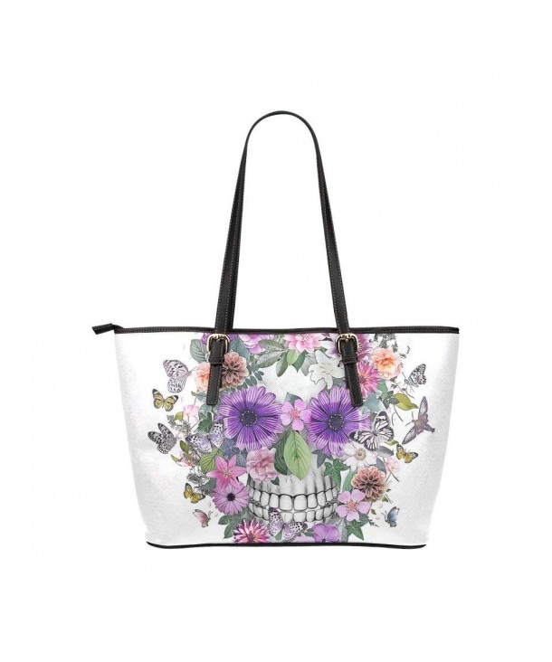 Custom Shoulder Bag flower skull pink- orange-violett Leather Tote Bag ...