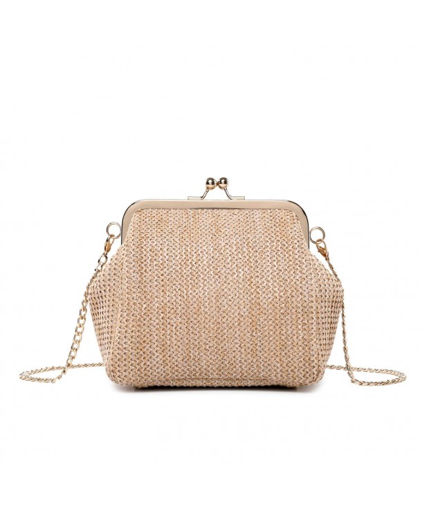 Womens Straw Handbags Weave Clutch Bag for Beach Chain Cross-body Shoulder Bag - Apricot ...