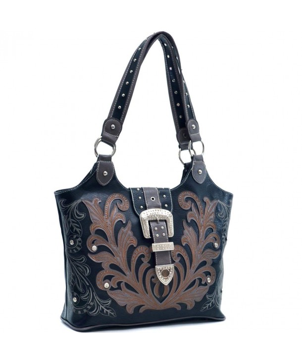 Western Rhinestone Buckle Embroidered Handbag