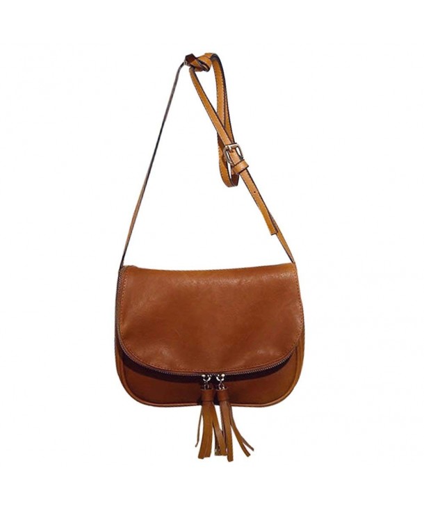 Women Zipper Flap Tassel Crossbody Bag - Brown - CO12G98OGCL