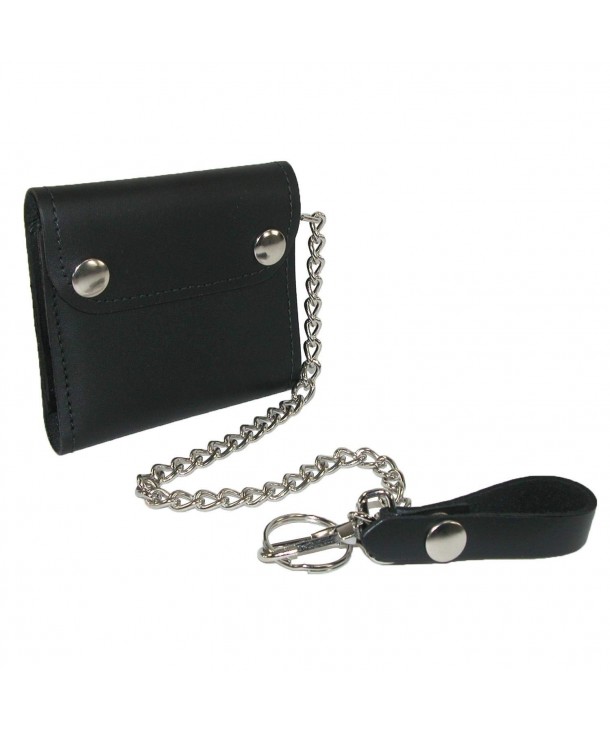 Men's Leather Bifold Trucker Chain Wallet - Black - CU1862UUN93