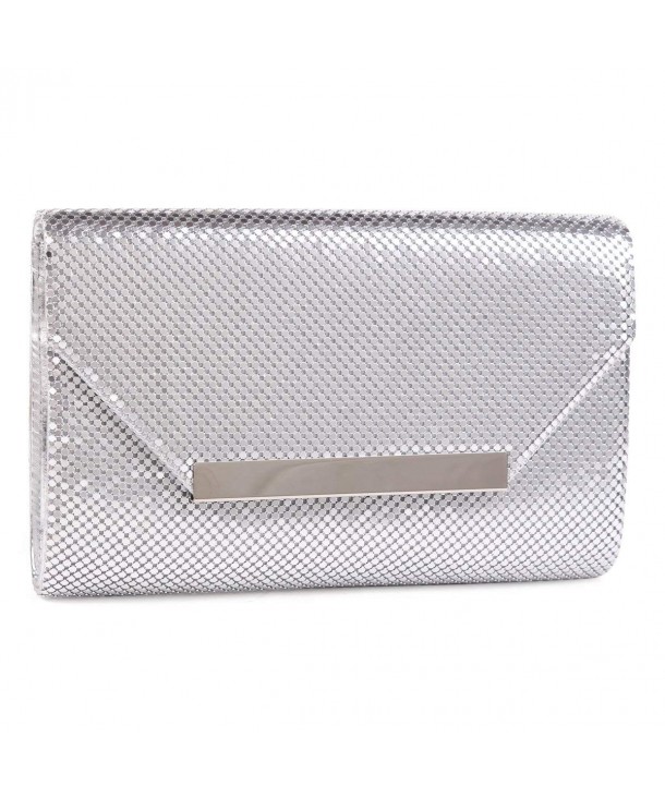 Women's Envelope Clutch Evening Bag Chian Shoulder Bag - Silver ...
