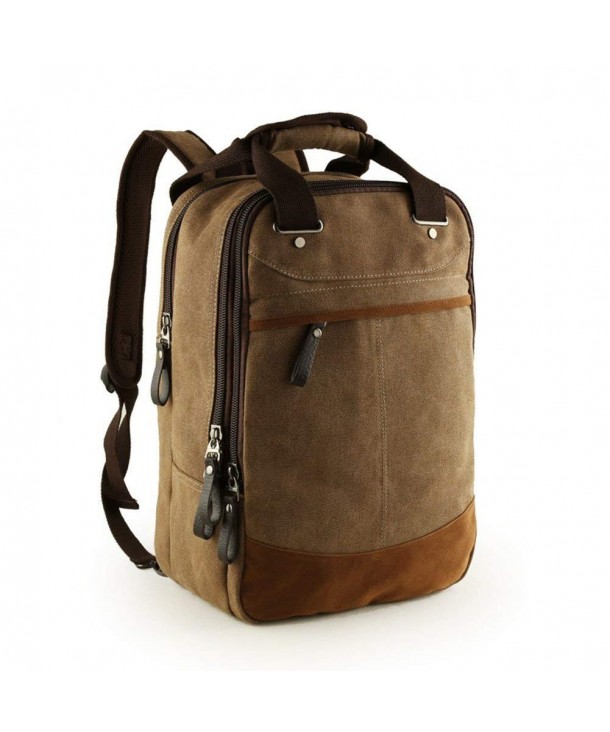 Men&#39;s Canvas Leather Backpack School bag Laptop Backpack Rucksack Casual Shoulder Bag - Brown ...