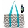 Chevron Print Quilted Tote Bag AQUA