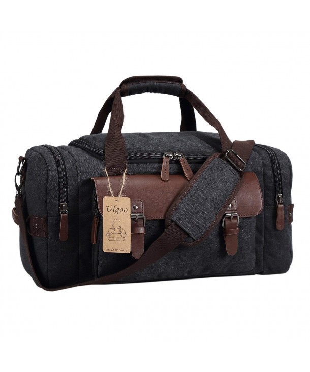 Canvas Leather Weekender/Overnight Travel Duffel Bag - Black - CH12N2EYT6Q